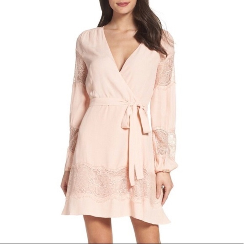 Bb Dakota Shawna Wrap Crepe Dress in Pink Long Sleeve